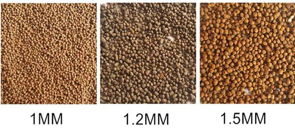 Fish feed pellet sizes